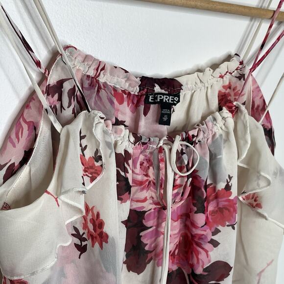 Express Floral Ruffled Chiffon Cami Tank Top Womens XS Coquette Y2K Romantic - Picture 2 of 6